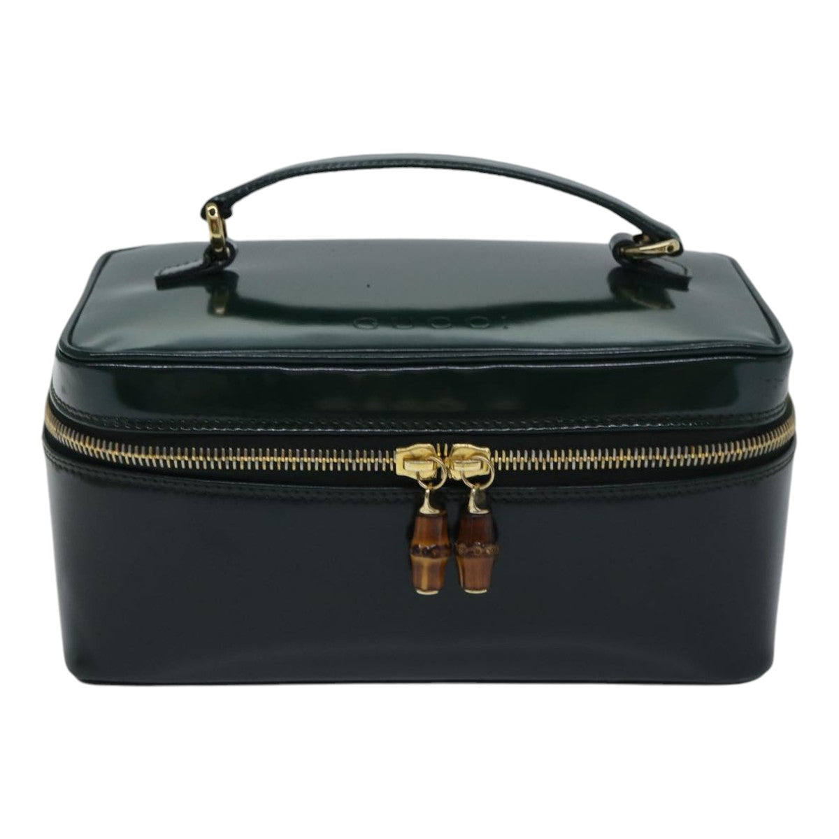 GUCCI Bamboo Vanity Cosmetic Pouch Patent Green 032 1956 0150 yk15191