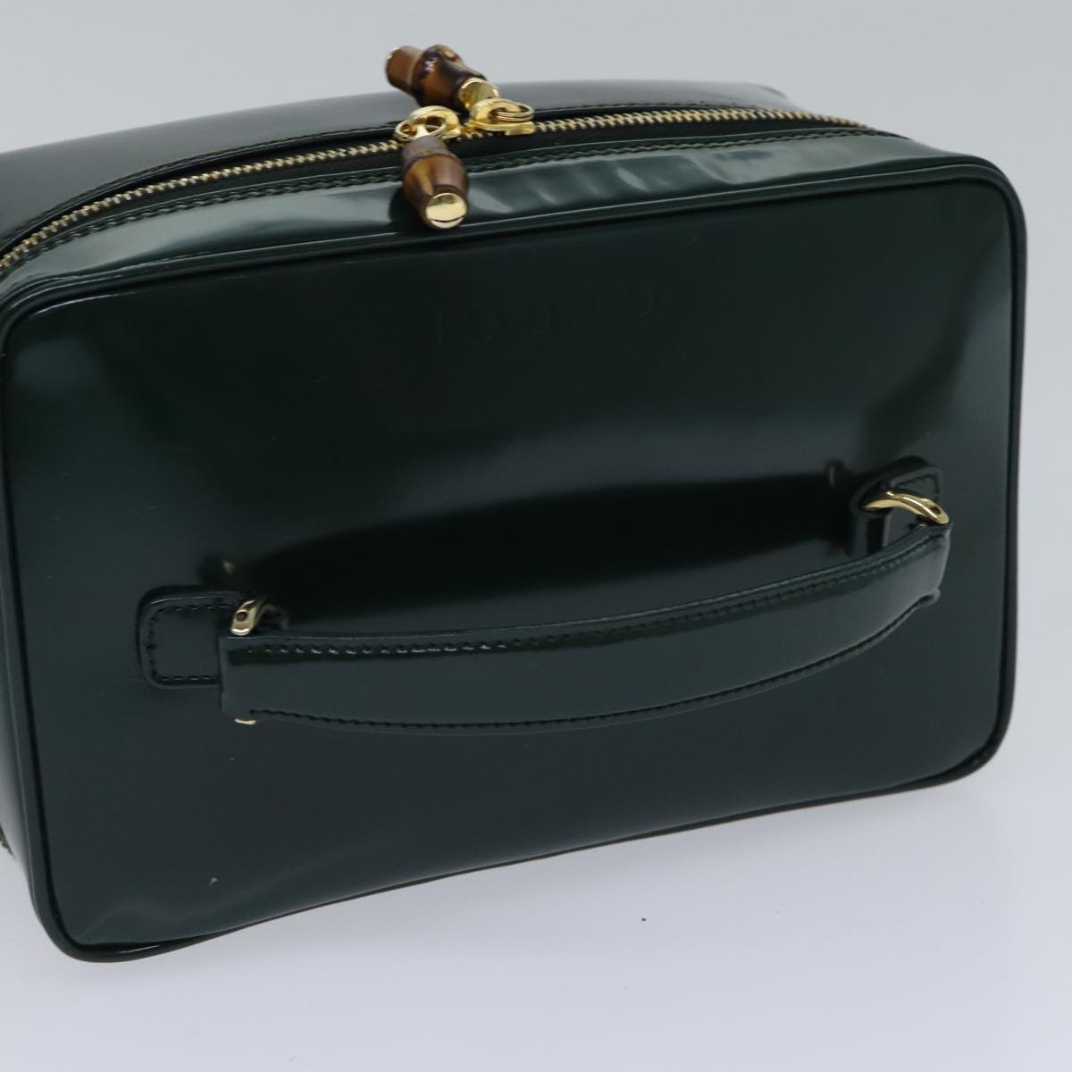 GUCCI Bamboo Vanity Cosmetic Pouch Patent Green 032 1956 0150 yk15191