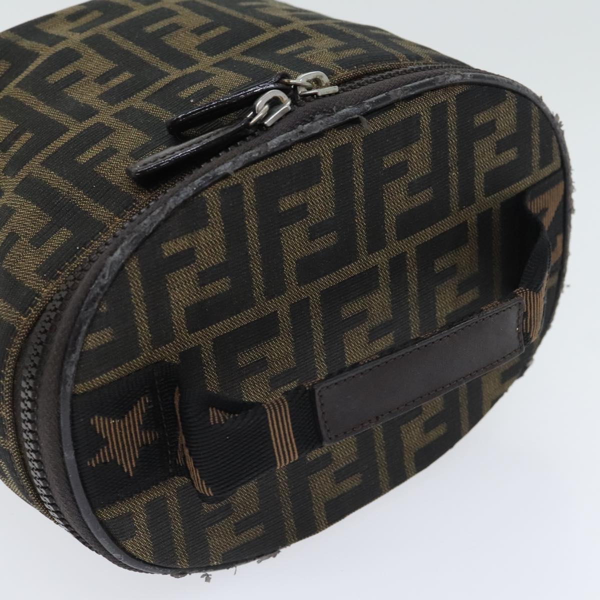 FENDI Zucca Canvas Vanity Pouch Brown Black Silver yk15192