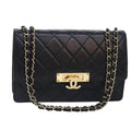 CHANEL Matelasse  COCO Mark Chain Bag Lamb Skin Black Gold CC yk15214A