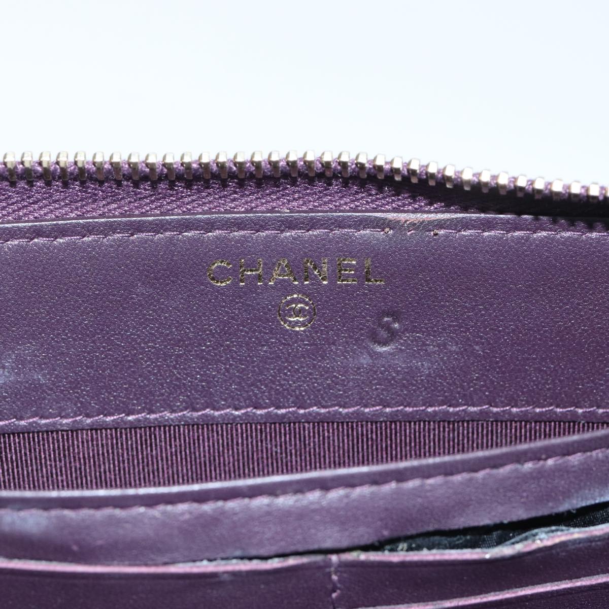CHANEL Matelasse Long Wallet Lamb Skin Purple Gold CC yk15217
