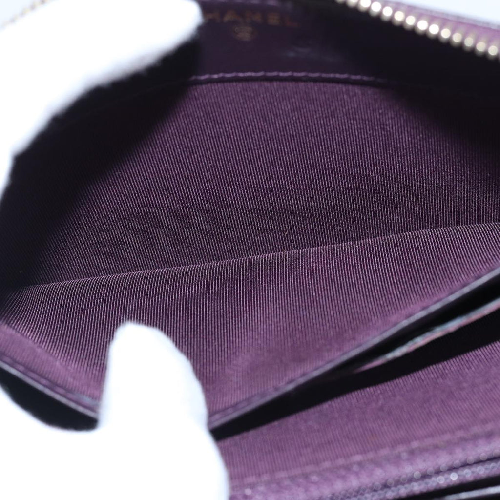 CHANEL Matelasse Long Wallet Lamb Skin Purple Gold CC yk15217