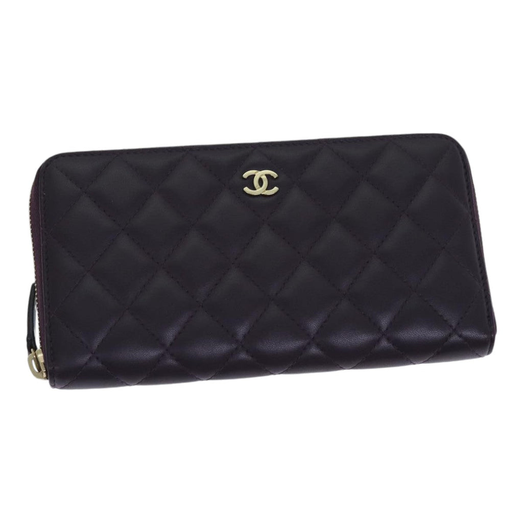 CHANEL Matelasse Long Wallet Lamb Skin Purple Gold CC yk15217