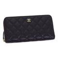 CHANEL Matelasse Long Wallet Lamb Skin Purple Gold CC yk15217
