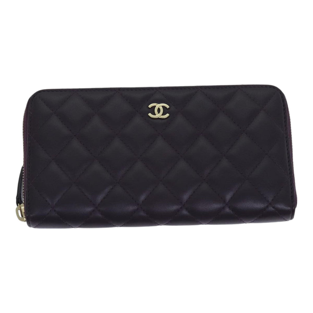 CHANEL Matelasse Long Wallet Lamb Skin Purple Gold CC yk15217