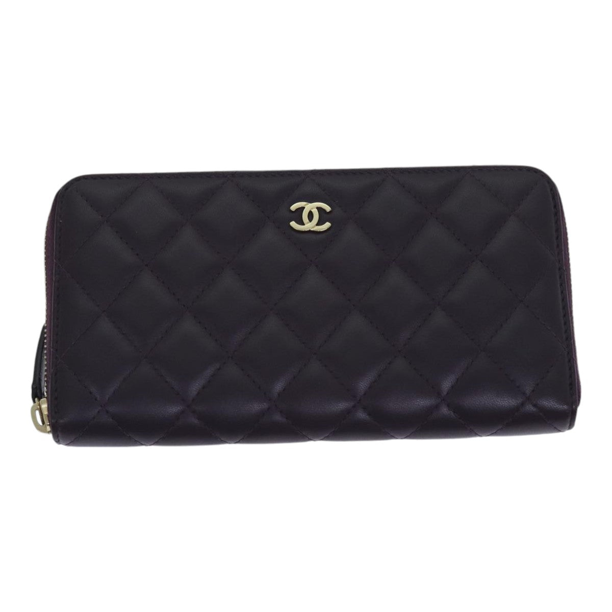 CHANEL Matelasse Long Wallet Lamb Skin Purple Gold CC yk15217
