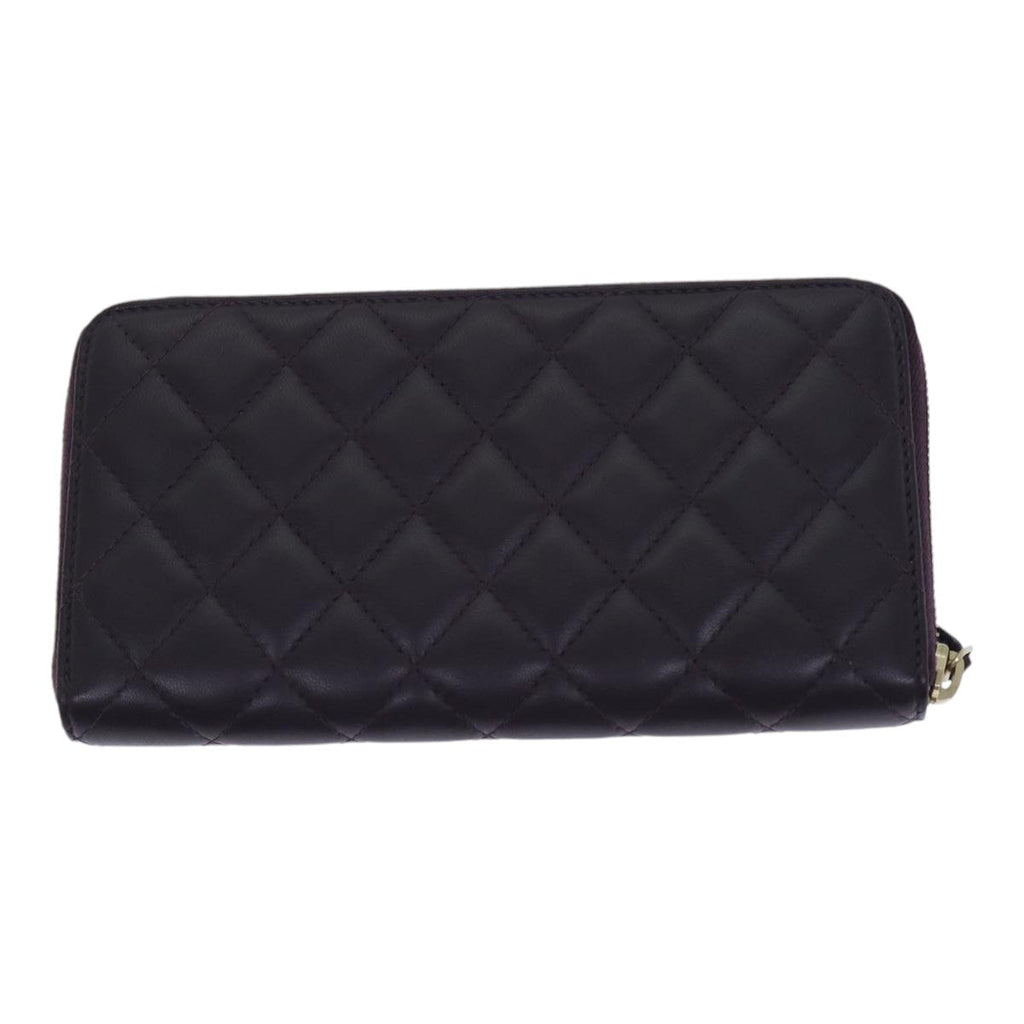 CHANEL Matelasse Long Wallet Lamb Skin Purple Gold CC yk15217