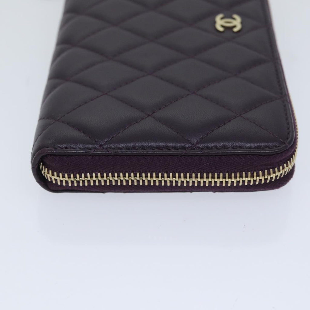 CHANEL Matelasse Long Wallet Lamb Skin Purple Gold CC yk15217