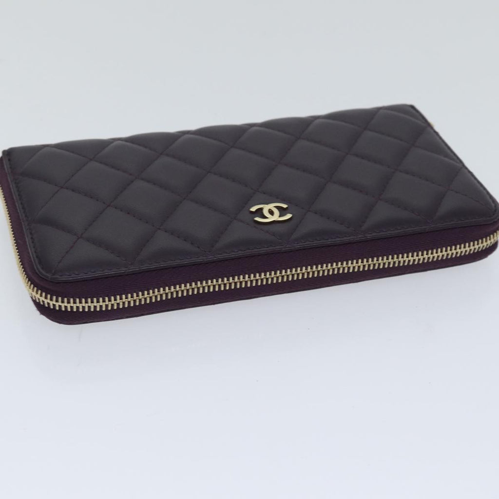 CHANEL Matelasse Long Wallet Lamb Skin Purple Gold CC yk15217