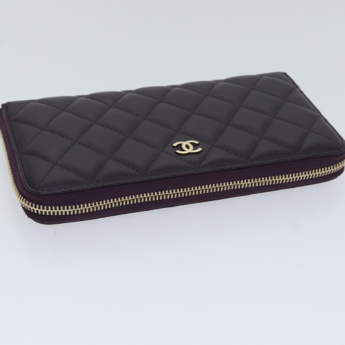 CHANEL Matelasse Long Wallet Lamb Skin Purple Gold CC yk15217