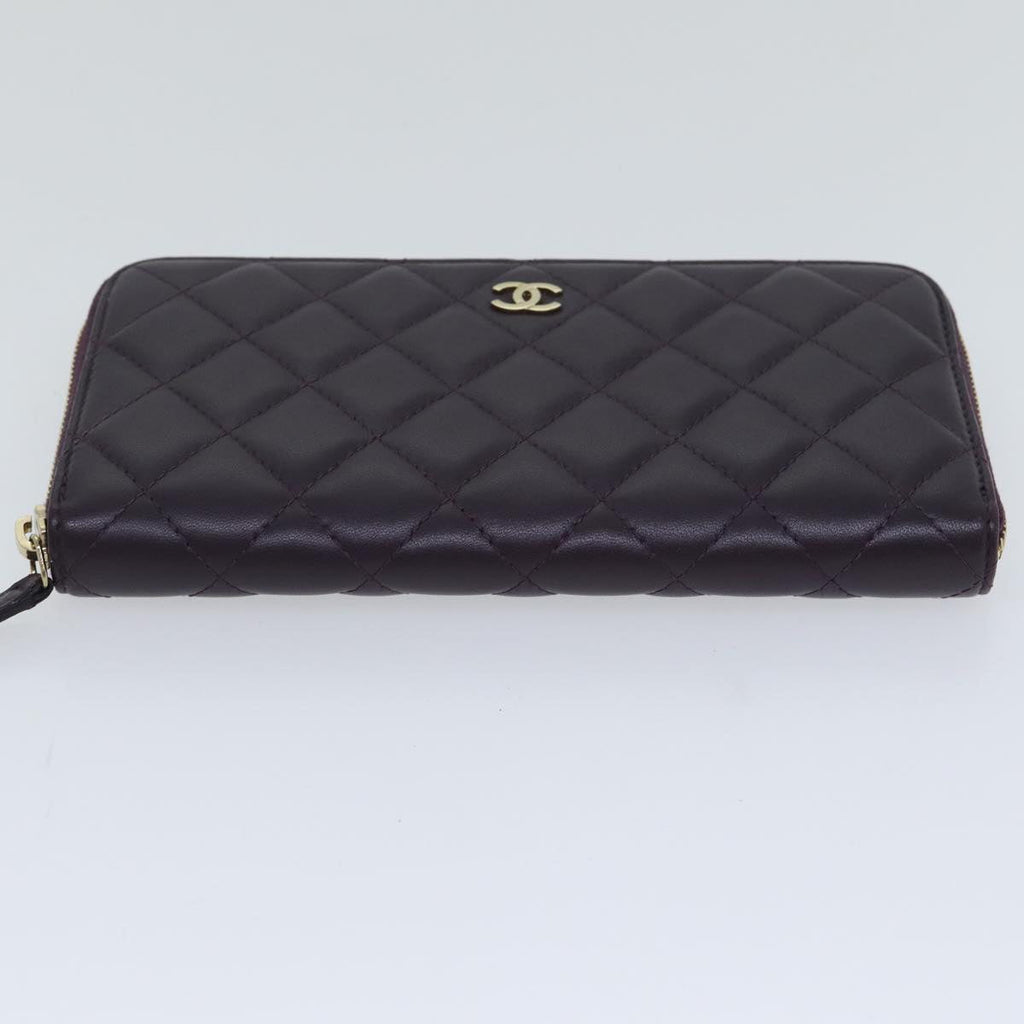 CHANEL Matelasse Long Wallet Lamb Skin Purple Gold CC yk15217