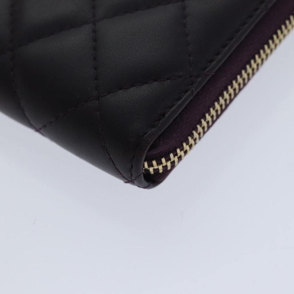 CHANEL Matelasse Long Wallet Lamb Skin Purple Gold CC yk15217