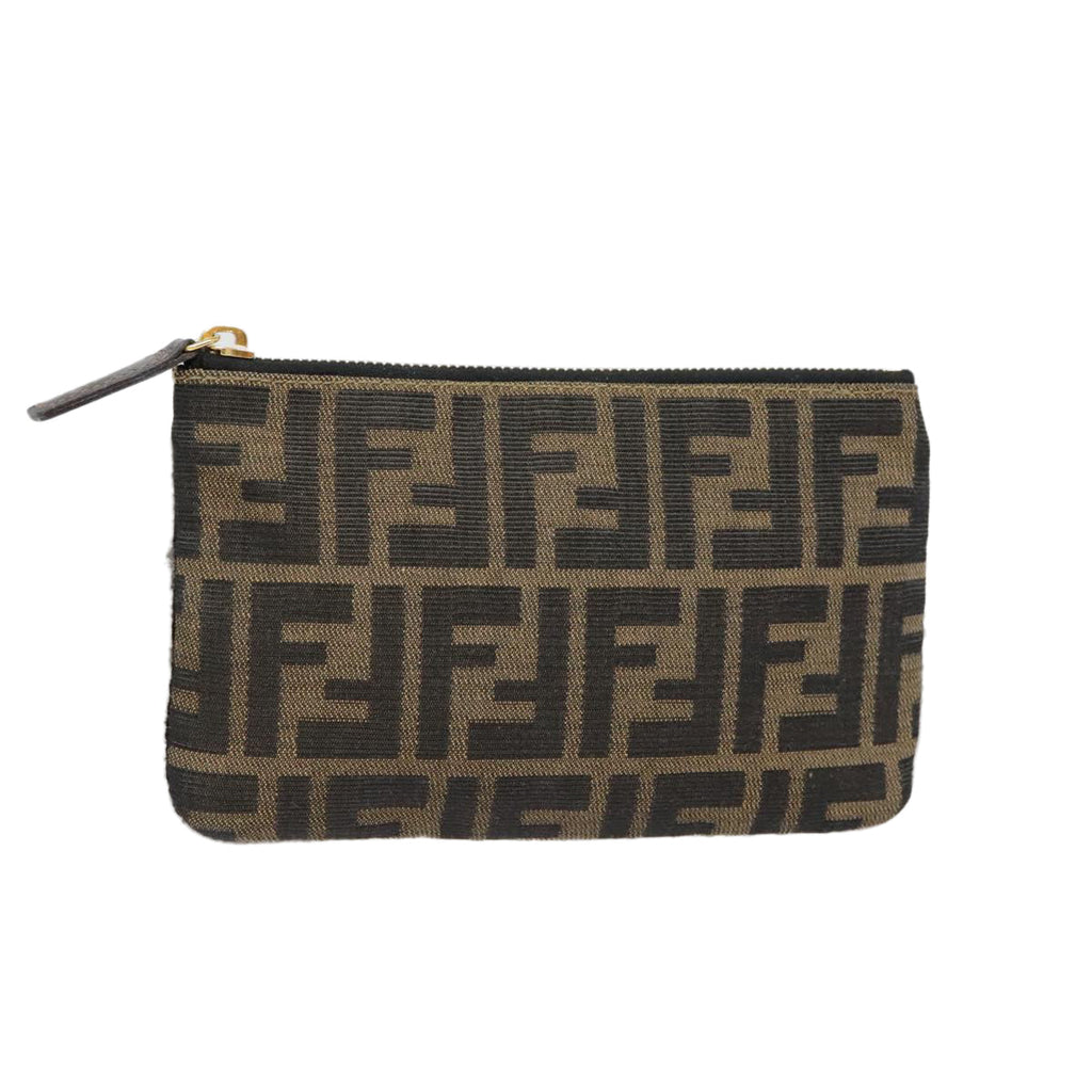 FENDI Zucca Canvas Pouch Black Gold Brown yk15224