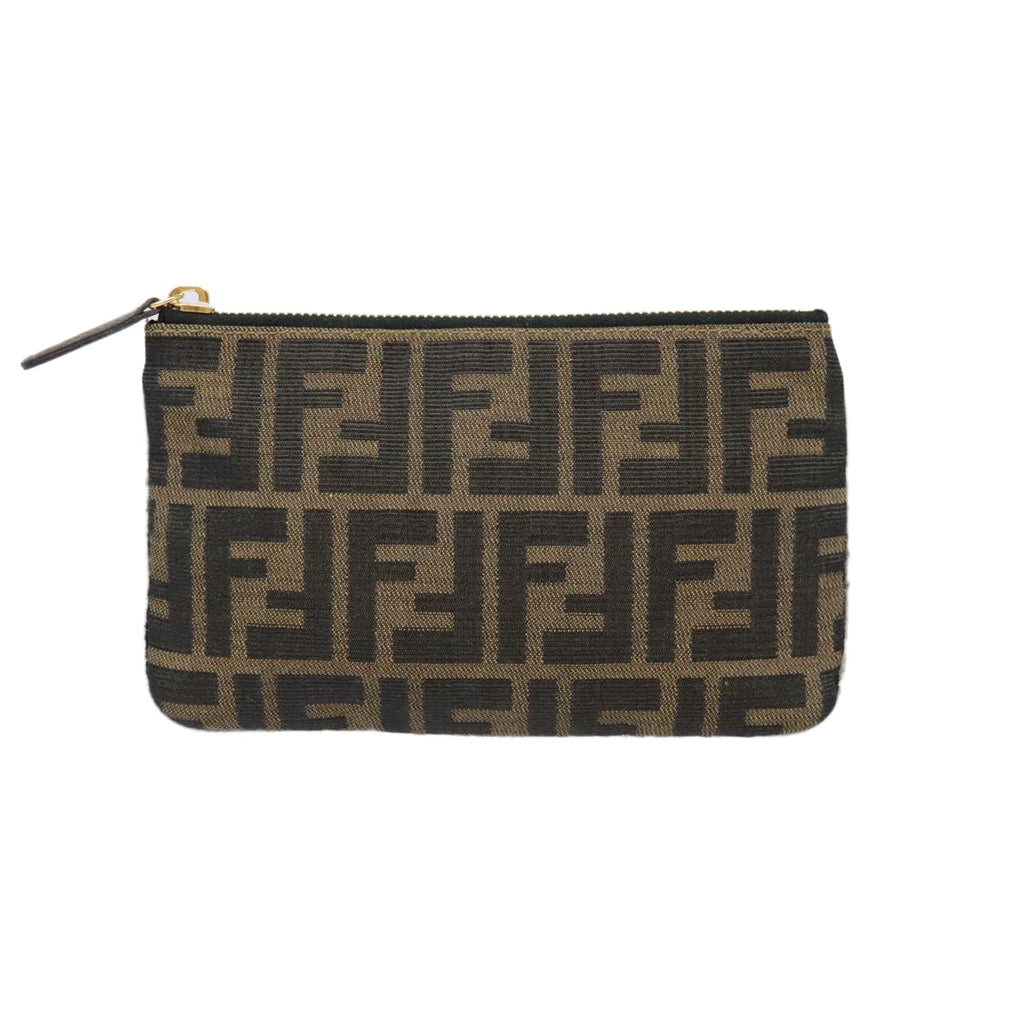 FENDI Zucca Canvas Pouch Black Gold Brown yk15224