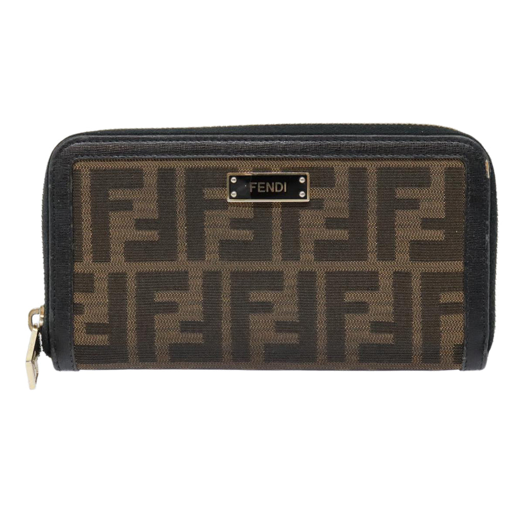 FENDI Zucca Canvas Wallet Black Brown gold yk15225