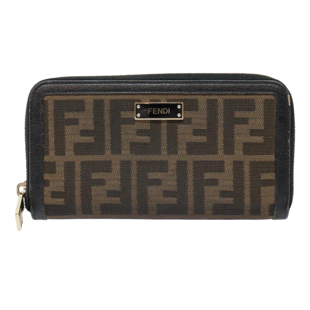 FENDI Zucca Canvas Wallet Black Brown gold yk15225