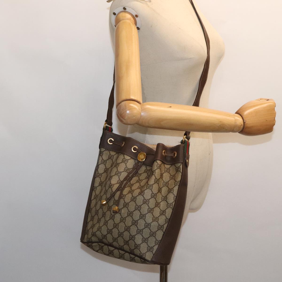 GUCCI GG Supreme Web Sherry Line Shoulder Bag PVC Beige 164 02 034 yk15230