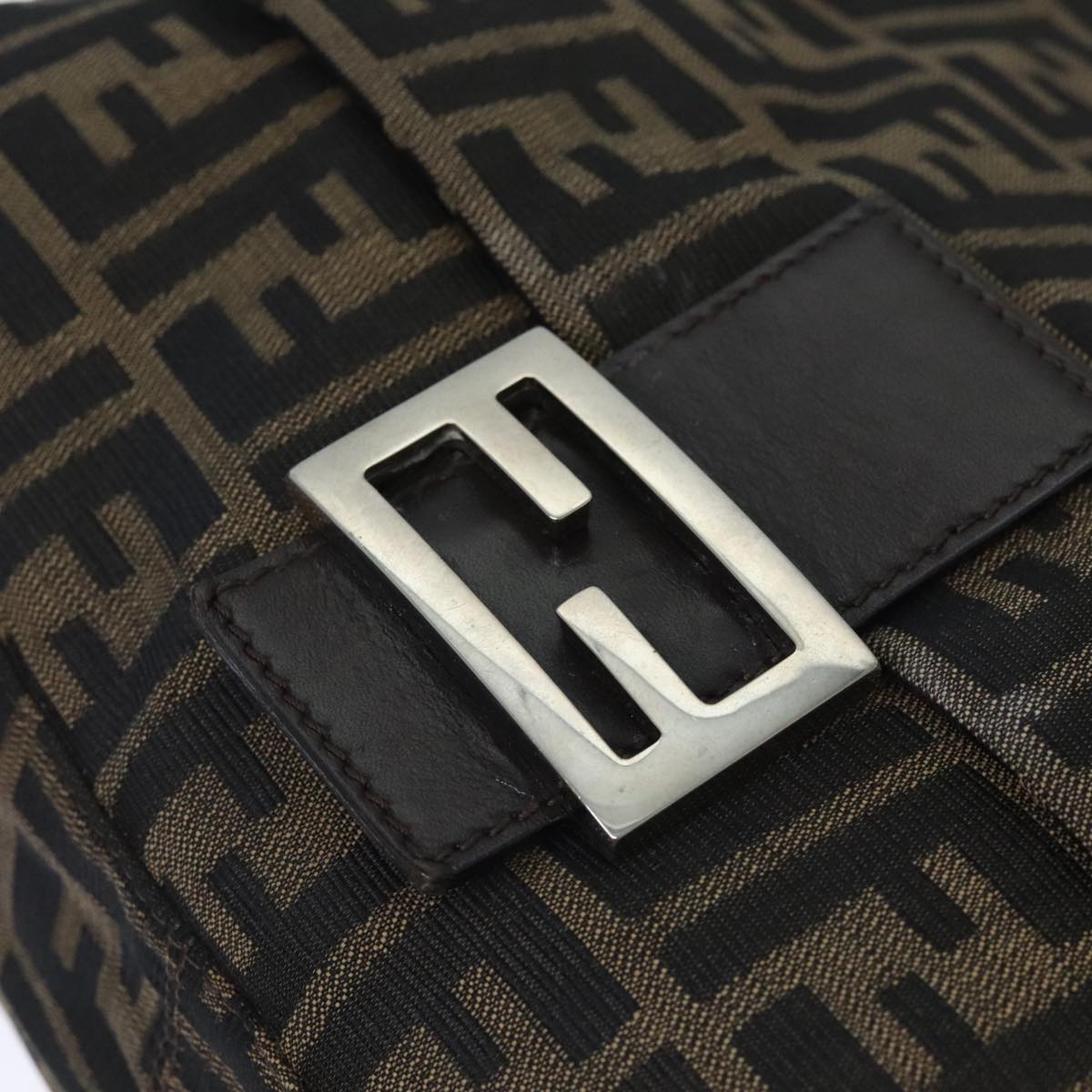 FENDI Zucca Canvas Mamma Baguette Shoulder Bag Brown Black Silver yk15236