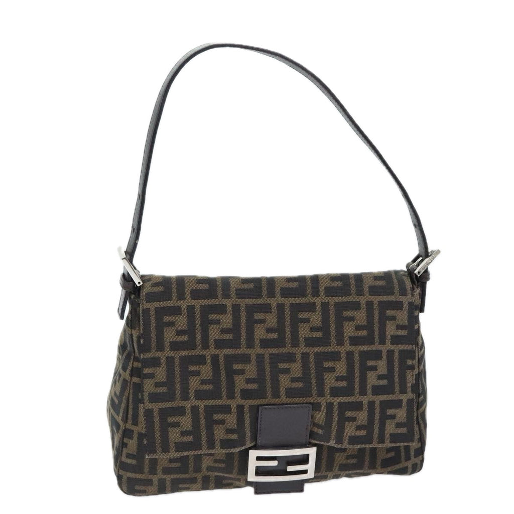 FENDI Zucca Canvas Mamma Baguette Shoulder Bag Brown Black Silver yk15236