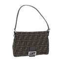 FENDI Zucca Canvas Mamma Baguette Shoulder Bag Brown Black Silver yk15236
