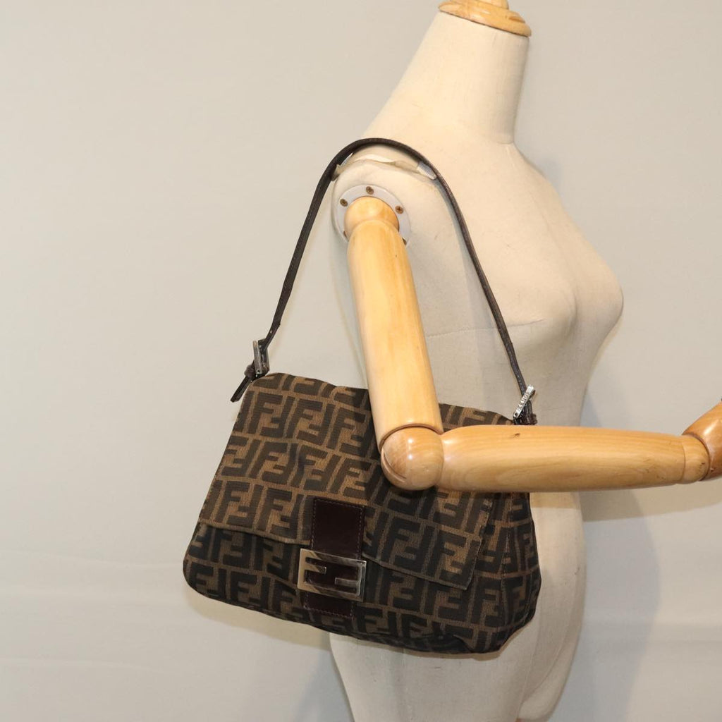 FENDI Zucca Canvas Mamma Baguette Shoulder Bag Brown Black Silver yk15236