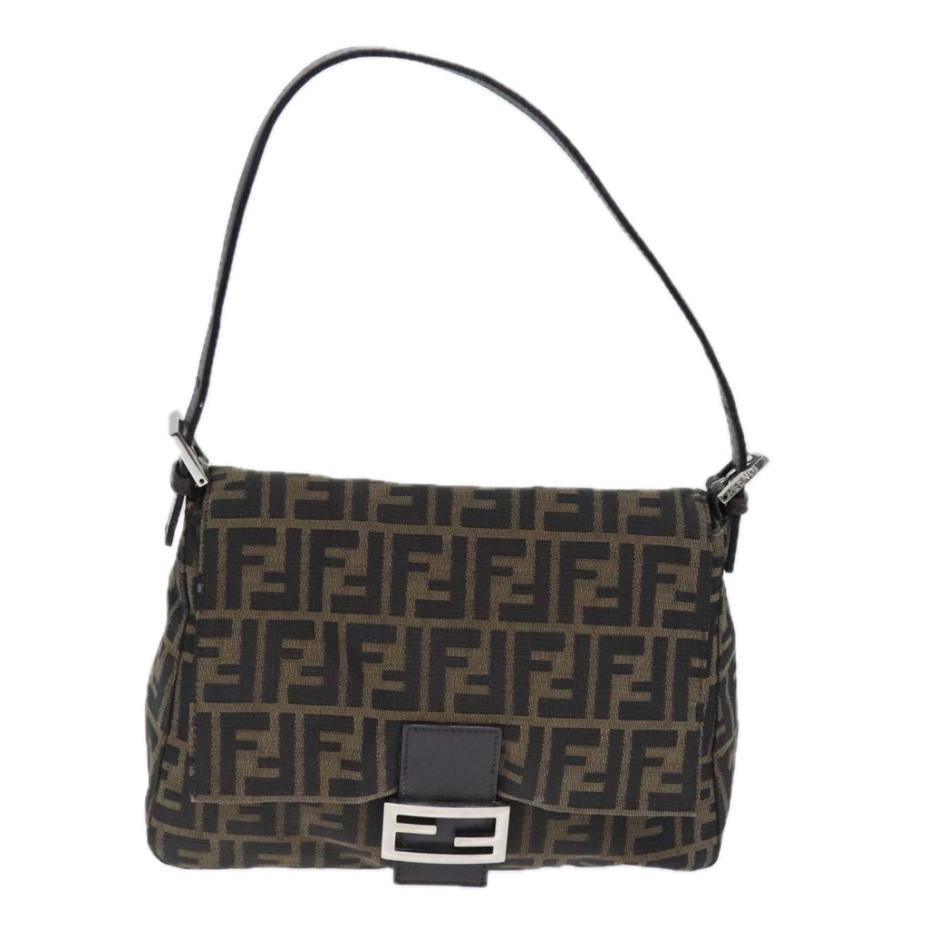 FENDI Zucca Canvas Mamma Baguette Shoulder Bag Brown Black Silver yk15236