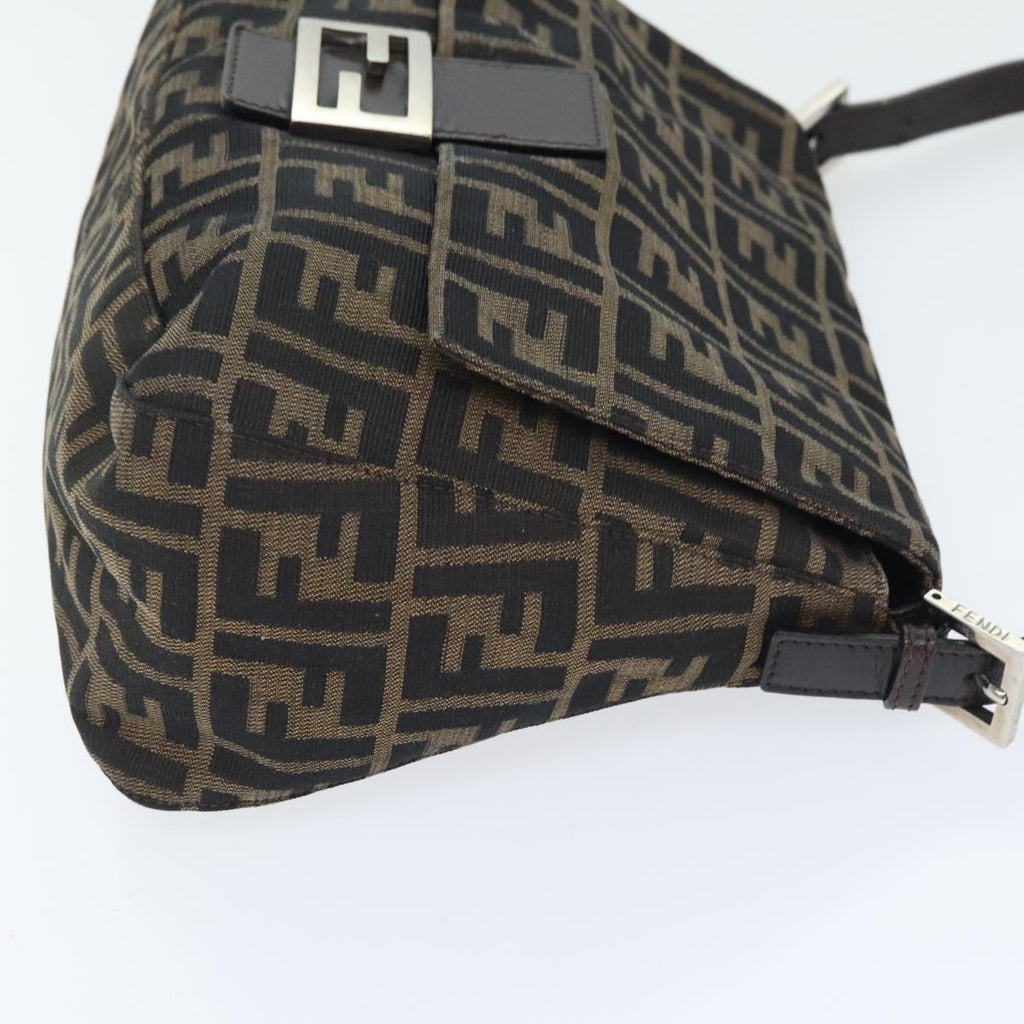 FENDI Zucca Canvas Mamma Baguette Shoulder Bag Brown Black Silver yk15236