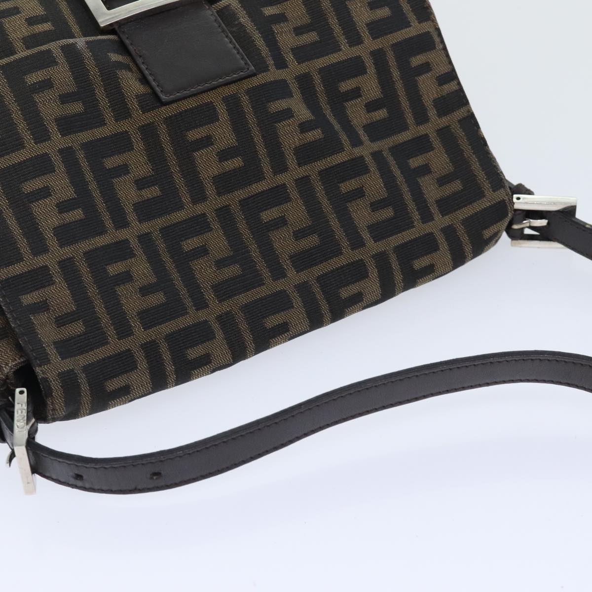 FENDI Zucca Canvas Mamma Baguette Shoulder Bag Brown Black Silver yk15236