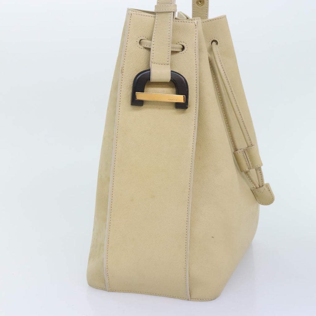 GUCCI Hand Bag Leather Beige Gold yk15237