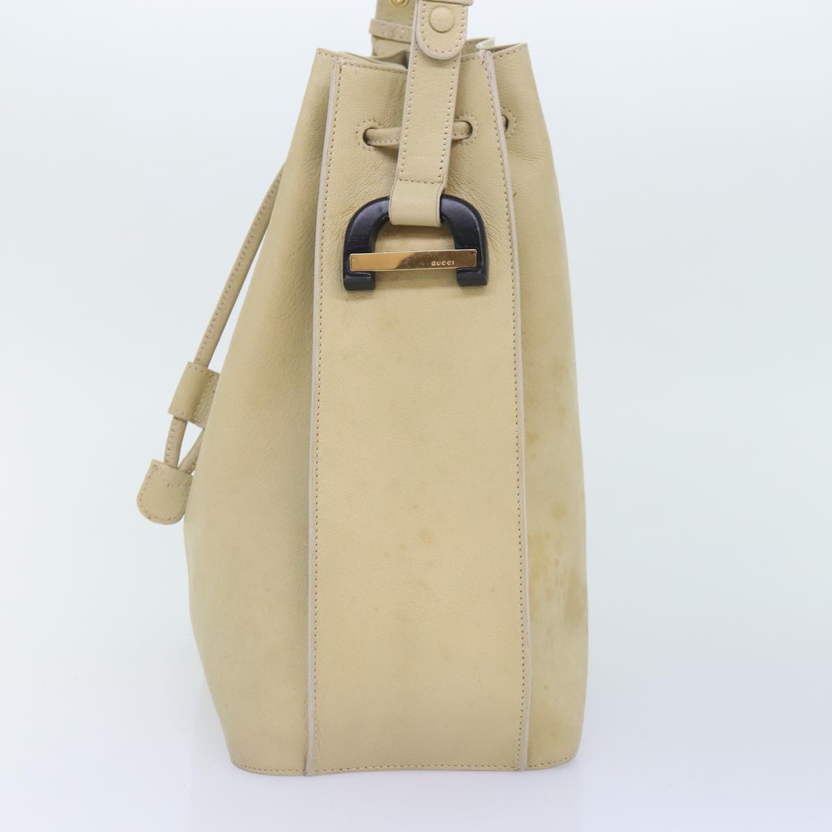 GUCCI Hand Bag Leather Beige Gold yk15237
