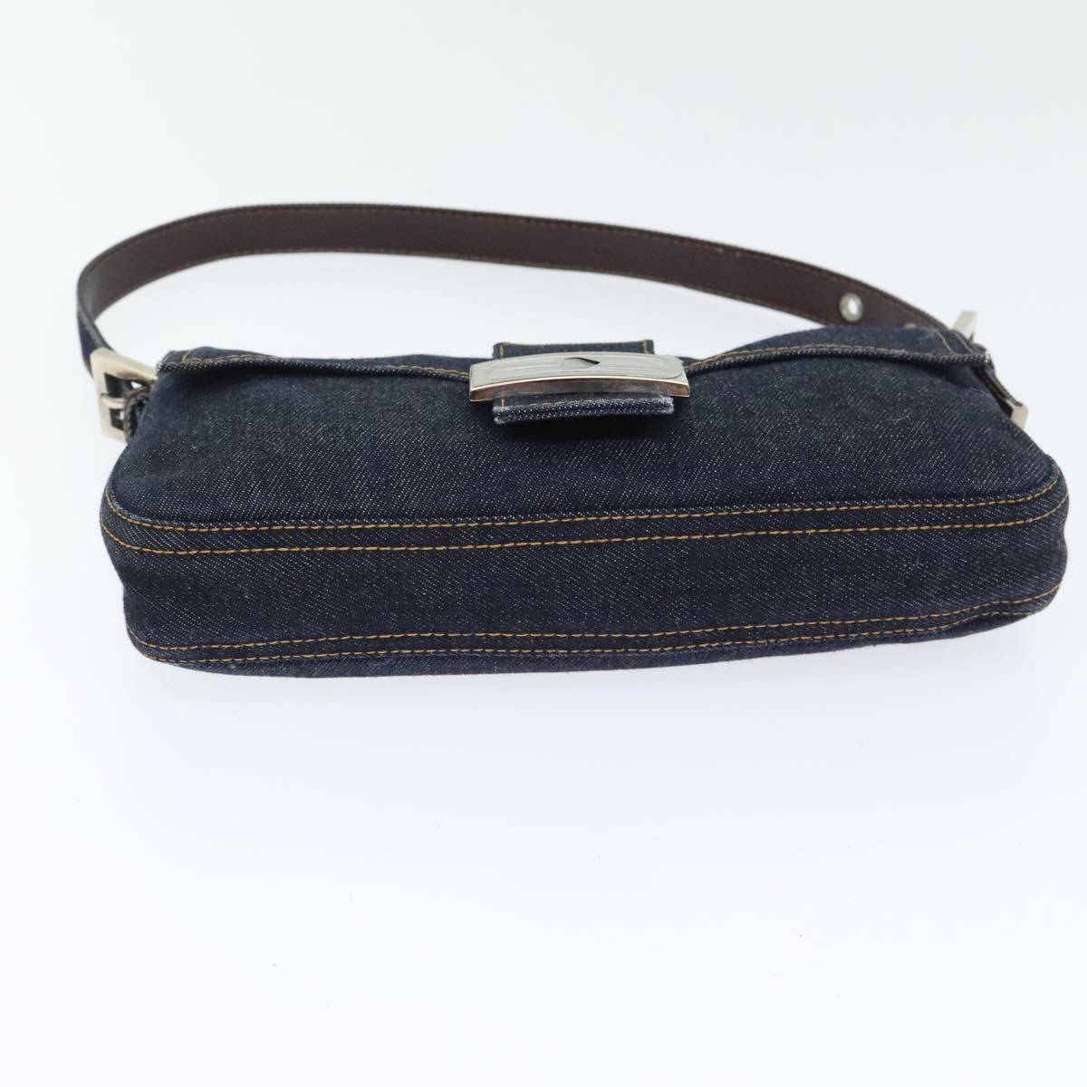 FENDI Mamma Baguette Shoulder Bag Denim Navy Silver yk15240A