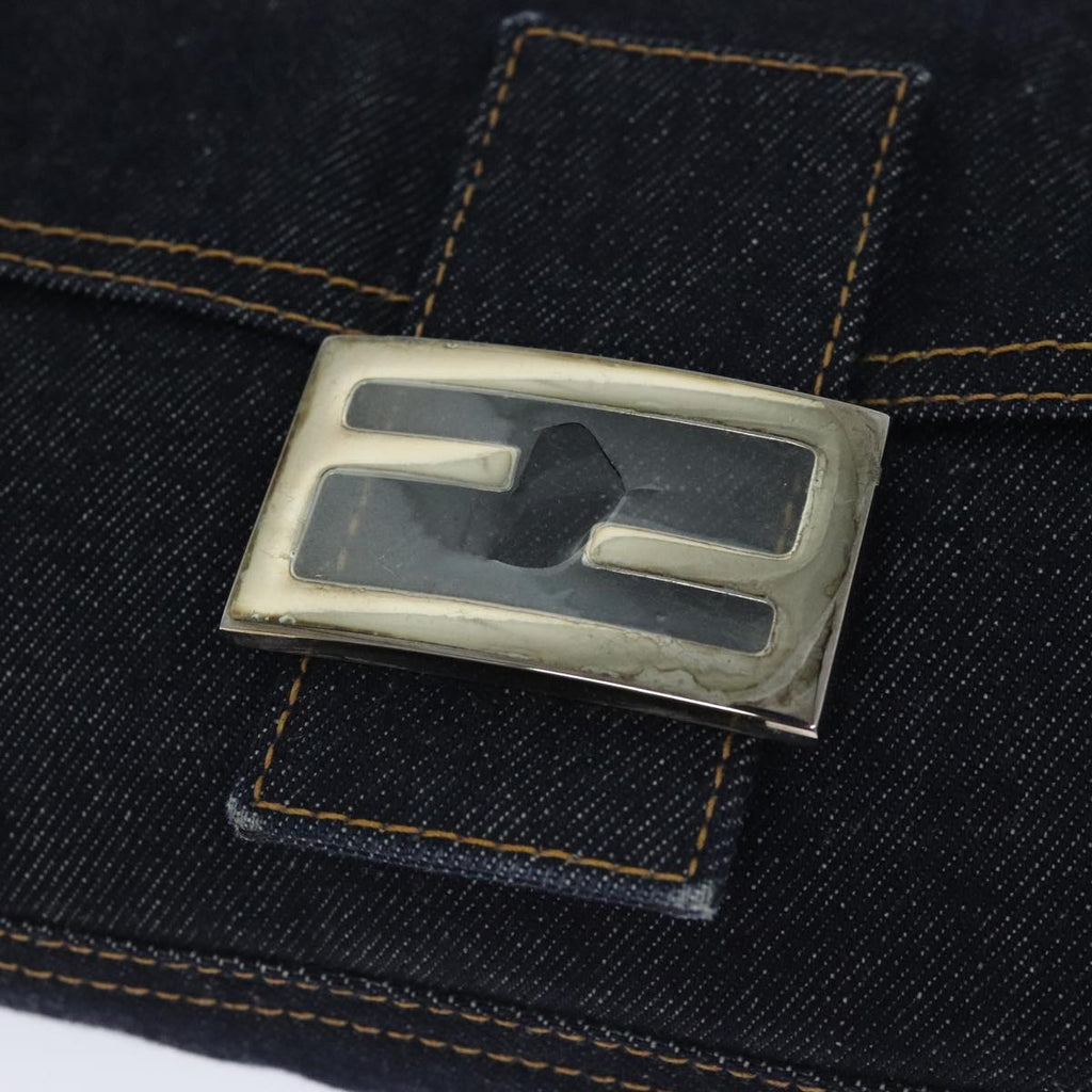 FENDI Mamma Baguette Shoulder Bag Denim Navy Silver yk15240A