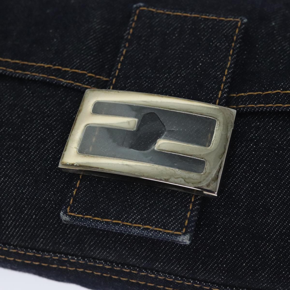 FENDI Mamma Baguette Shoulder Bag Denim Navy Silver yk15240A