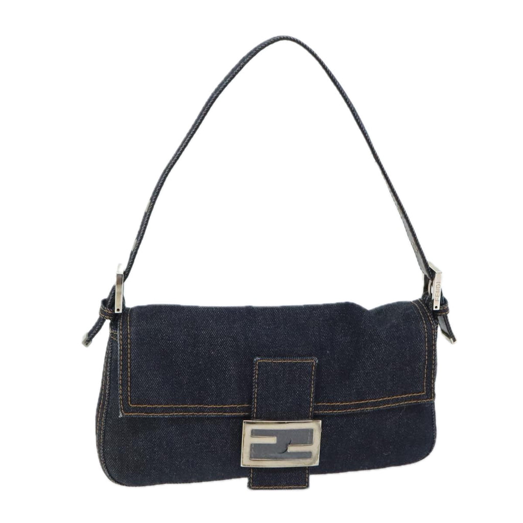 FENDI Mamma Baguette Shoulder Bag Denim Navy Silver yk15240A