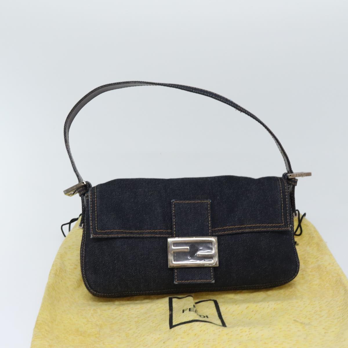 FENDI Mamma Baguette Shoulder Bag Denim Navy Silver yk15240A