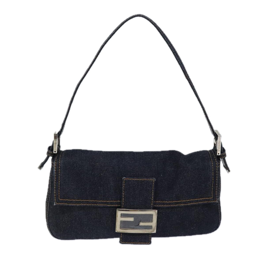 FENDI Mamma Baguette Shoulder Bag Denim Navy Silver yk15240A