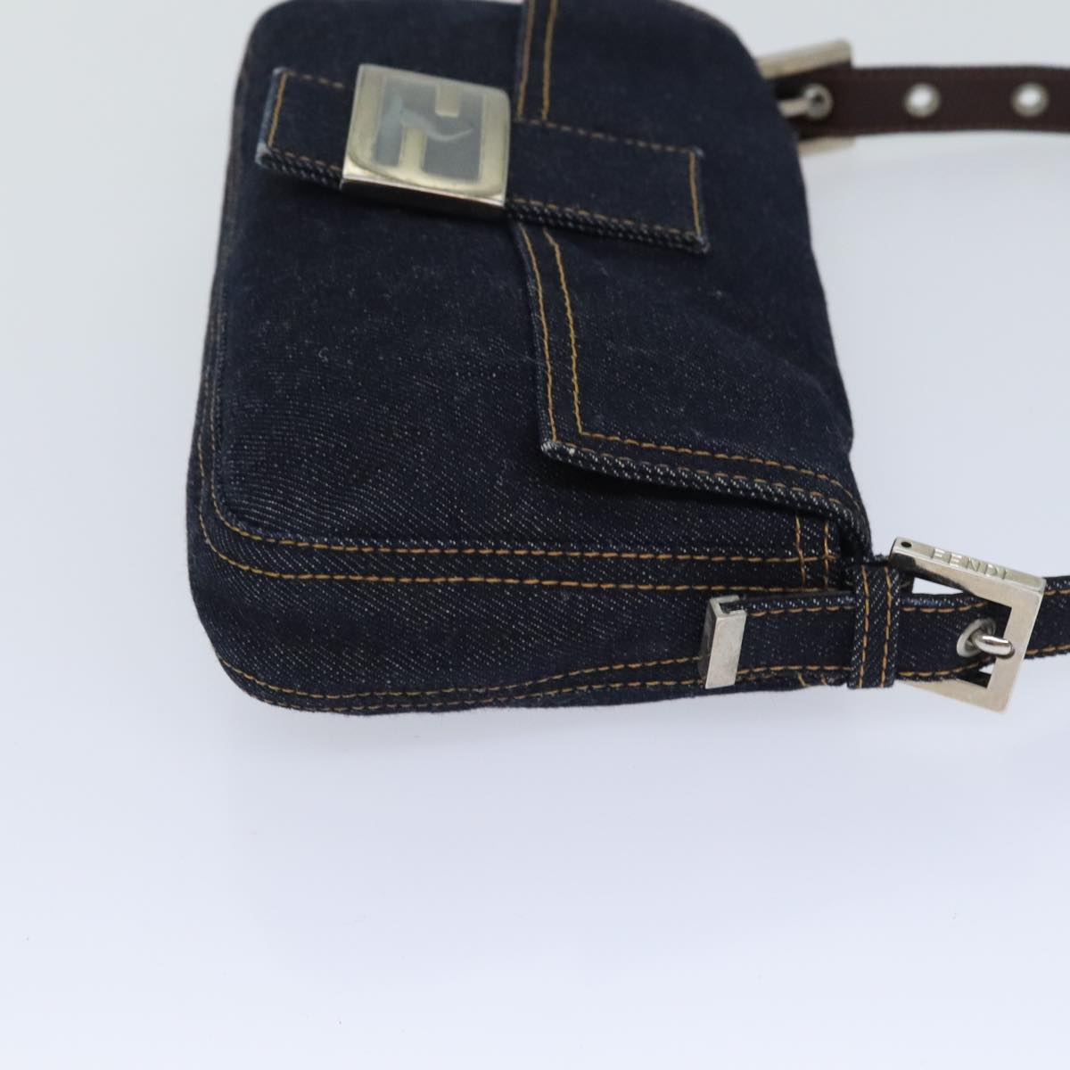 FENDI Mamma Baguette Shoulder Bag Denim Navy Silver yk15240A
