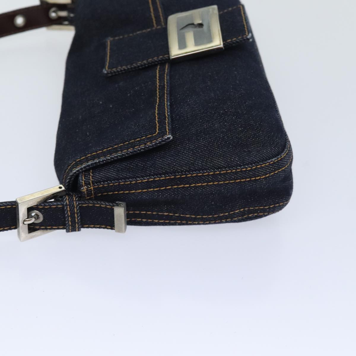 FENDI Mamma Baguette Shoulder Bag Denim Navy Silver yk15240A