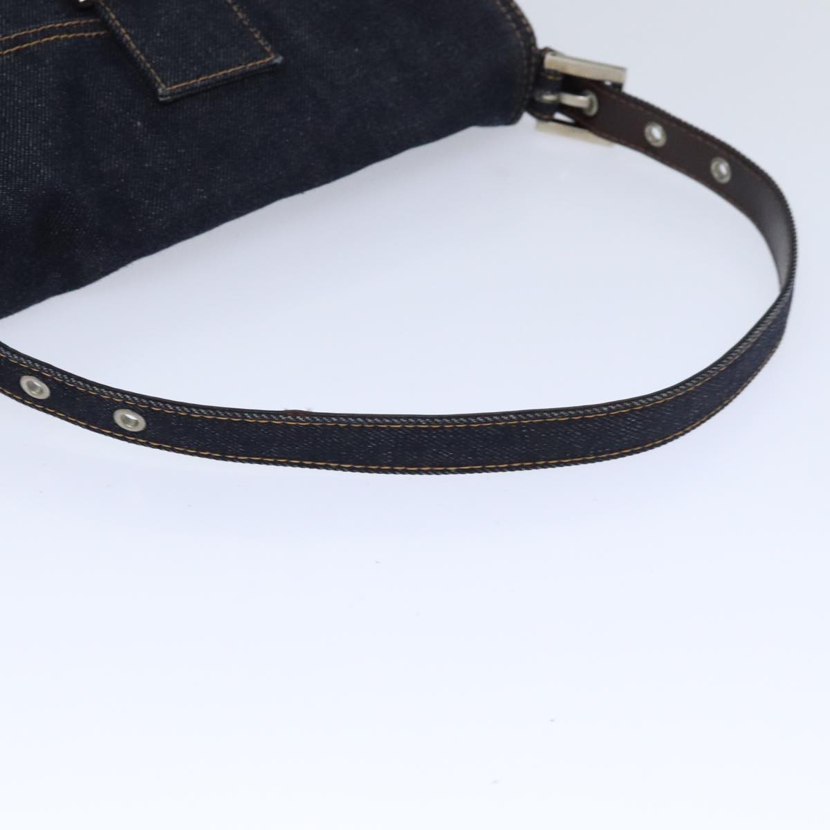 FENDI Mamma Baguette Shoulder Bag Denim Navy Silver yk15240A