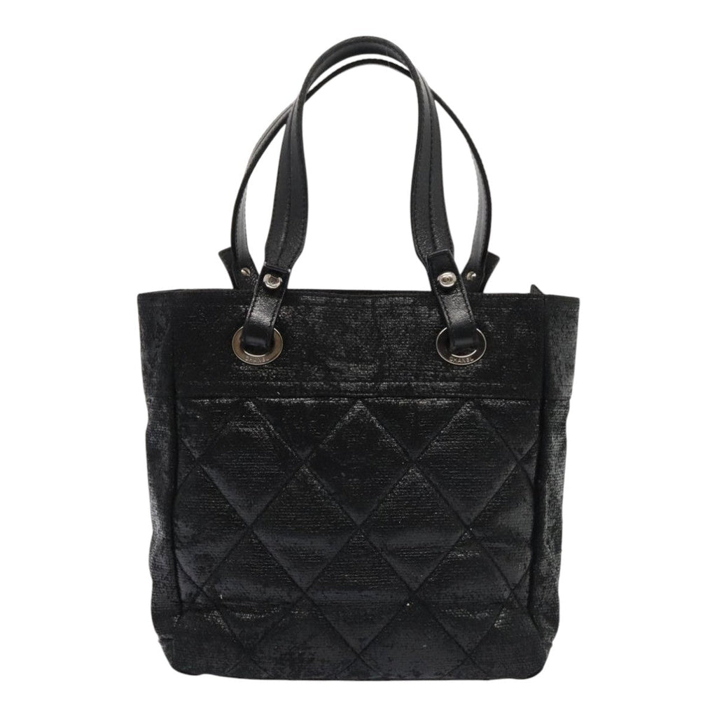 CHANEL Paris Biarritz PM Hand Bag Coated Canvas Black Silver CC yk15242