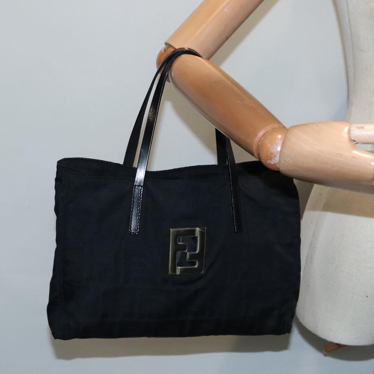 FENDI Zucca Canvas Hand Bag Silver Black yk15243