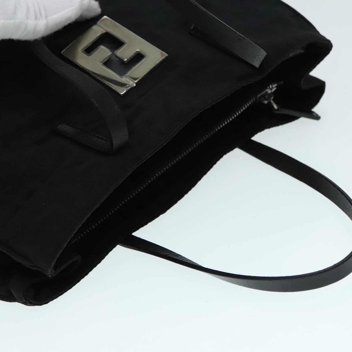 FENDI Zucca Canvas Hand Bag Silver Black yk15243