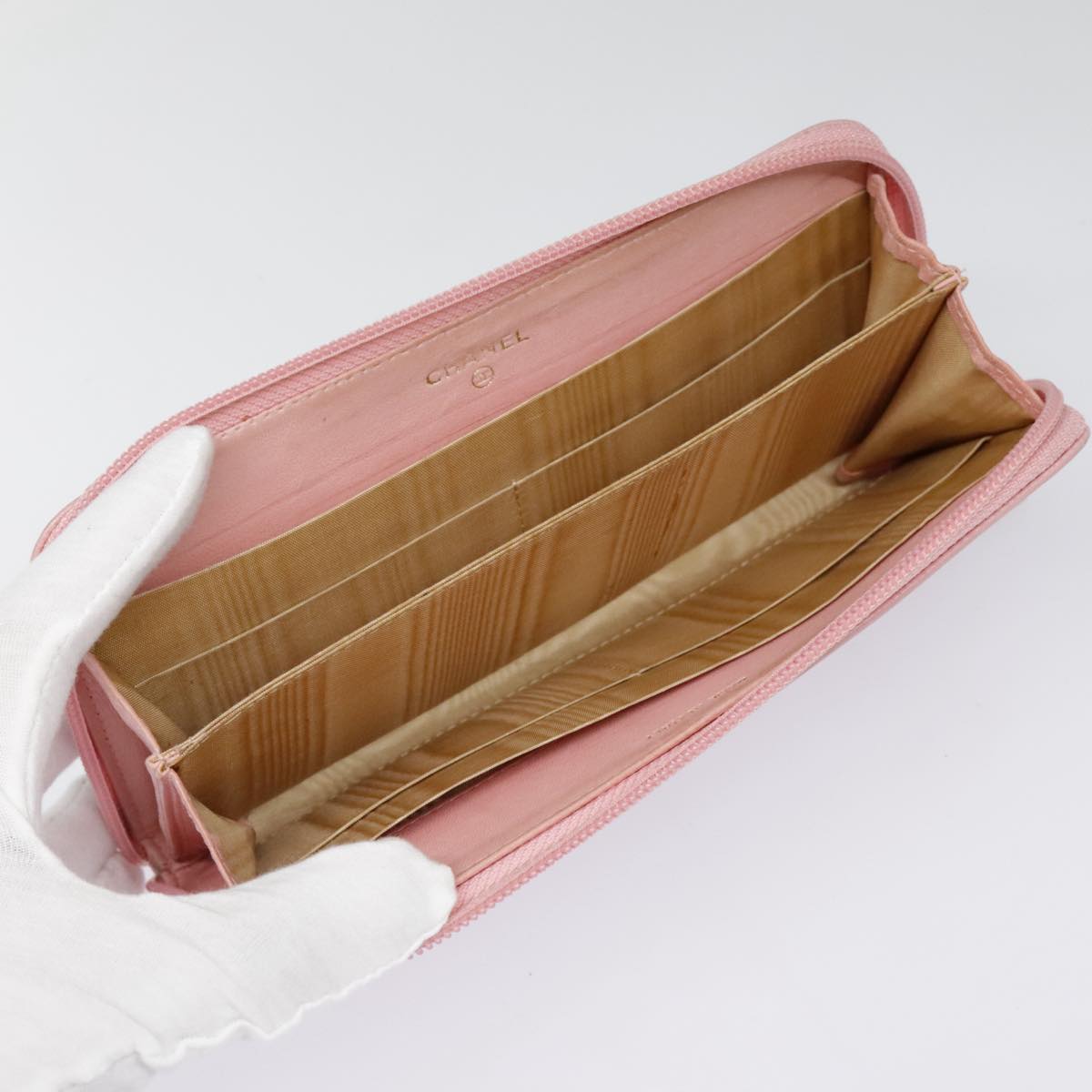 CHANEL COCO Mark Wallet Caviar Skin Pink Gold CC yk15247