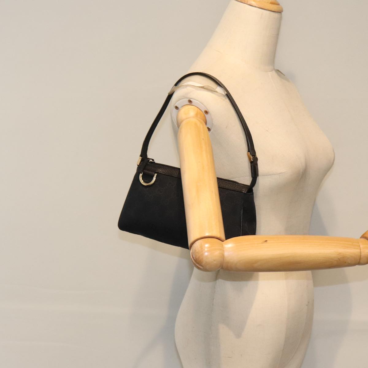 GUCCI GG Canvas Abbey Hand Bag Black Gold 145750 yk15248A