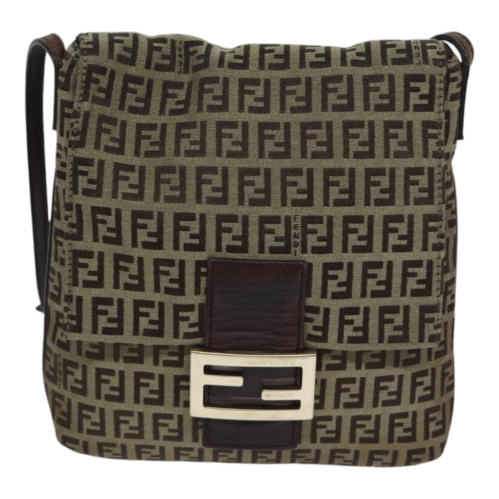 FENDI Zucchino Canvas Shoulder Bag Beige yk15249