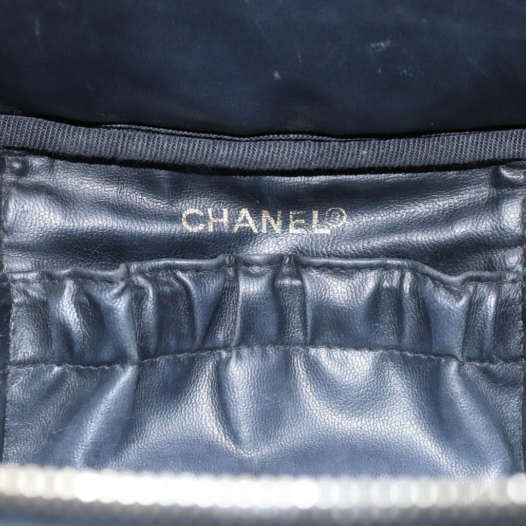 CHANEL Vanity Bicolore Pouch Leather Black Gold CC yk15250