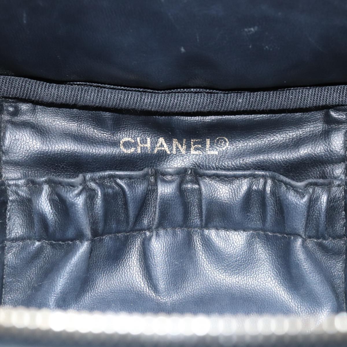 CHANEL Vanity Bicolore Pouch Leather Black Gold CC yk15250