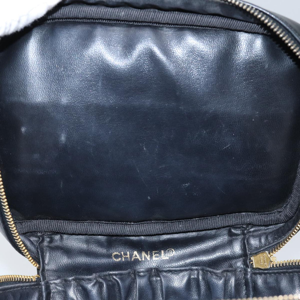CHANEL Vanity Bicolore Pouch Leather Black Gold CC yk15250
