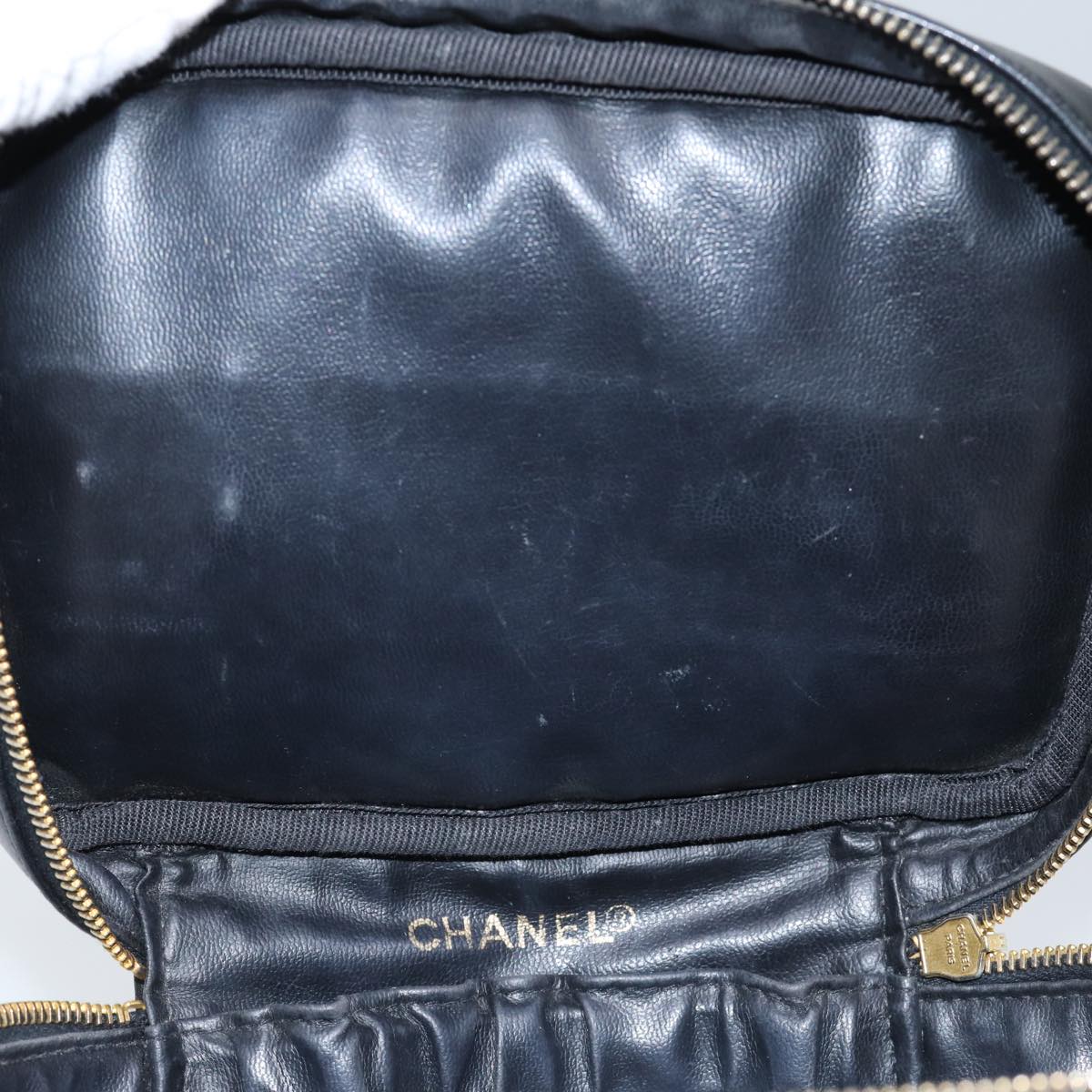 CHANEL Vanity Bicolore Pouch Leather Black Gold CC yk15250