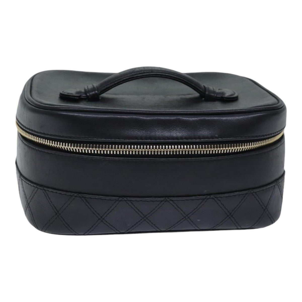 CHANEL Vanity Bicolore Pouch Leather Black Gold CC yk15250